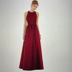 NWT Alfred Sung Satin Twill Sleeveless Maxi Gown Burgundy Red Size 6